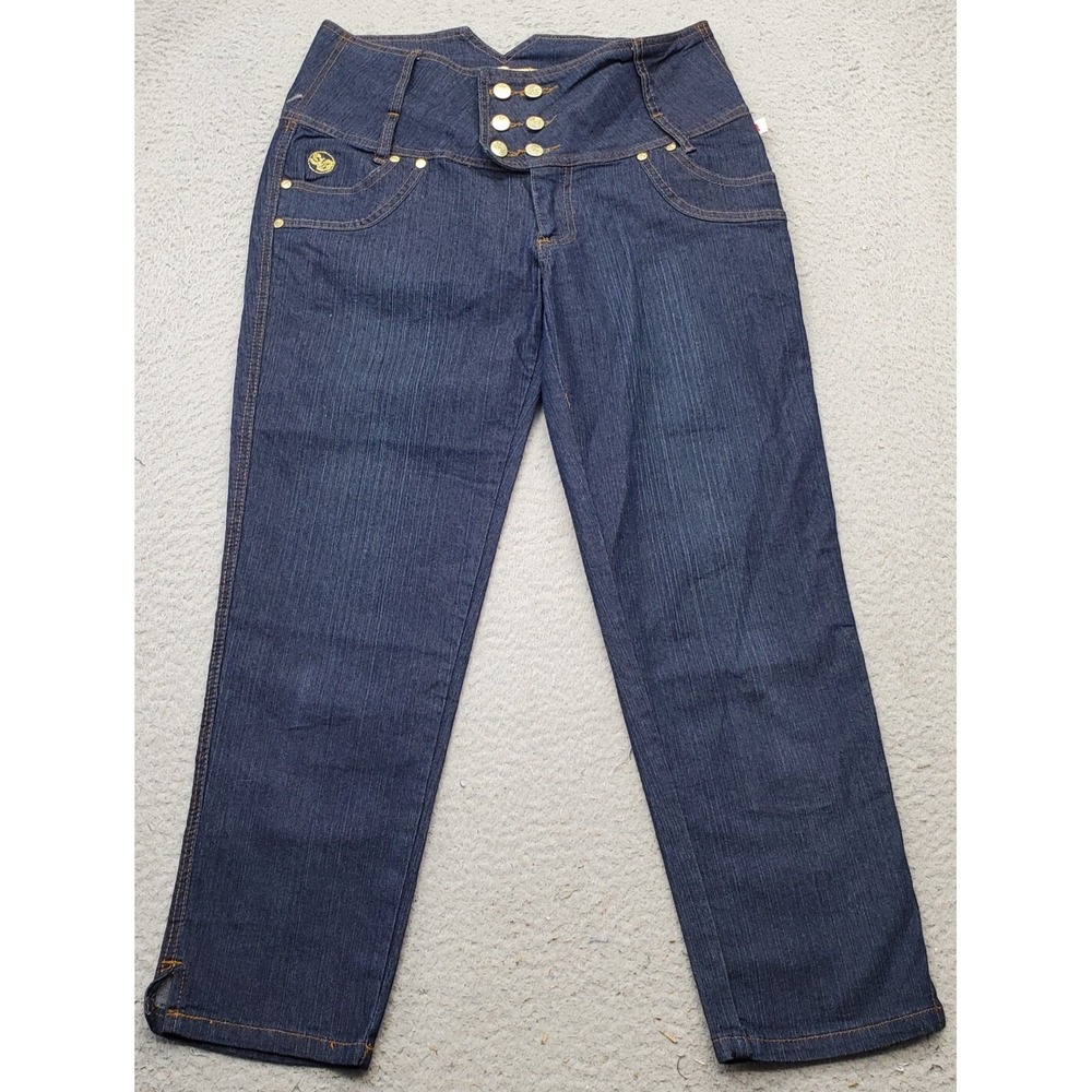 Mecca Femme Straight Leg Jeans Womens 9/10 Blue Denim Leg Slit Button Fly